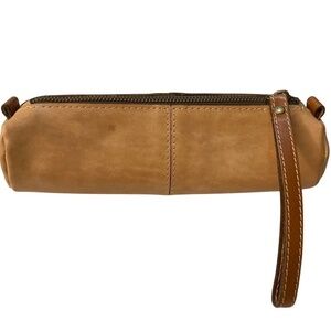 PATRICIA NASH Italian Leather Wristlet Pouch Zipper Tan Brown Rectangle